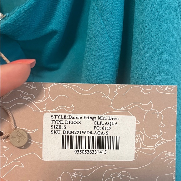 Meshki Teal Backless Dress with Beaded Fringe - Picture 4 of 6